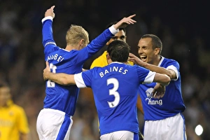 Pre Season Friendly - Everton V AEK Athens - Goodison Park Prints: Tony Hibbert's Pre-Season Goal: A Celebration with Everton Teams Mates vs AEK Athens