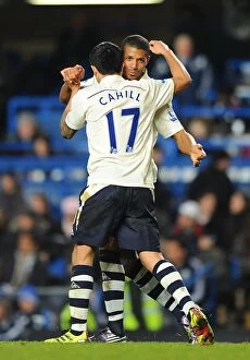 4 December 2010 Chelsea v Everton Collection: Unity in Victory: Tim Cahill and Jermaine Beckford's Equalizing Goal Celebration
