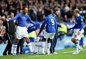 Images Dated 28th February 2009: Unstoppable Everton: Saha and Lescott's Euphoric 2-0 Goal Celebration (08/09 Premier League)