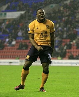 Images Dated 4th February 2012: Victor Anichebe's Game-Winning Goal: Everton's First Strike Against Wigan Athletic in Barclays