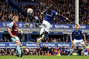 Premier League Prints: Wide Miss: Oumar Niasse Heads Astray During Everton vs Burnley Premier League Match at Goodison Park