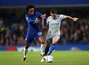 Images Dated 25th October 2017: Willian vs. Baines: Battle for the Ball in Carabao Cup Fourth Round Clash between Chelsea