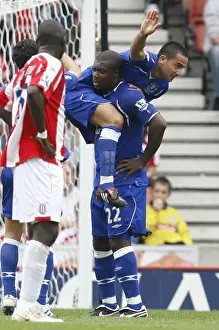 Yakubu and Cahill: Celebrating Everton's First Goal Against Stoke City, 2008 Barclays Premier League