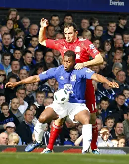 Yakubu Shields Off Kyrgiakos: Everton vs Liverpool, Barclays Premier League, Goodison Park (17 October 2010)