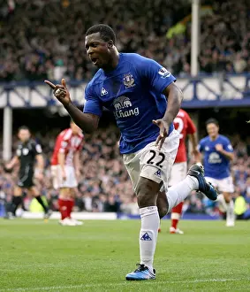 Framed Print : Yakubu's Opener: Everton's Triumph Over Stoke City in the Barclays Premier League (30 October 2010)